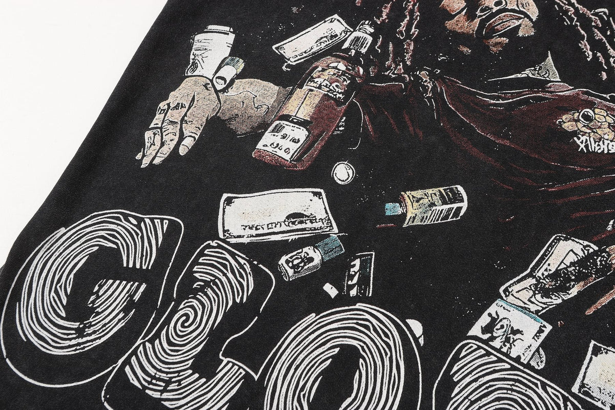 SAINT Free Alcohol Washed Black Graphic T-Shirt — detail