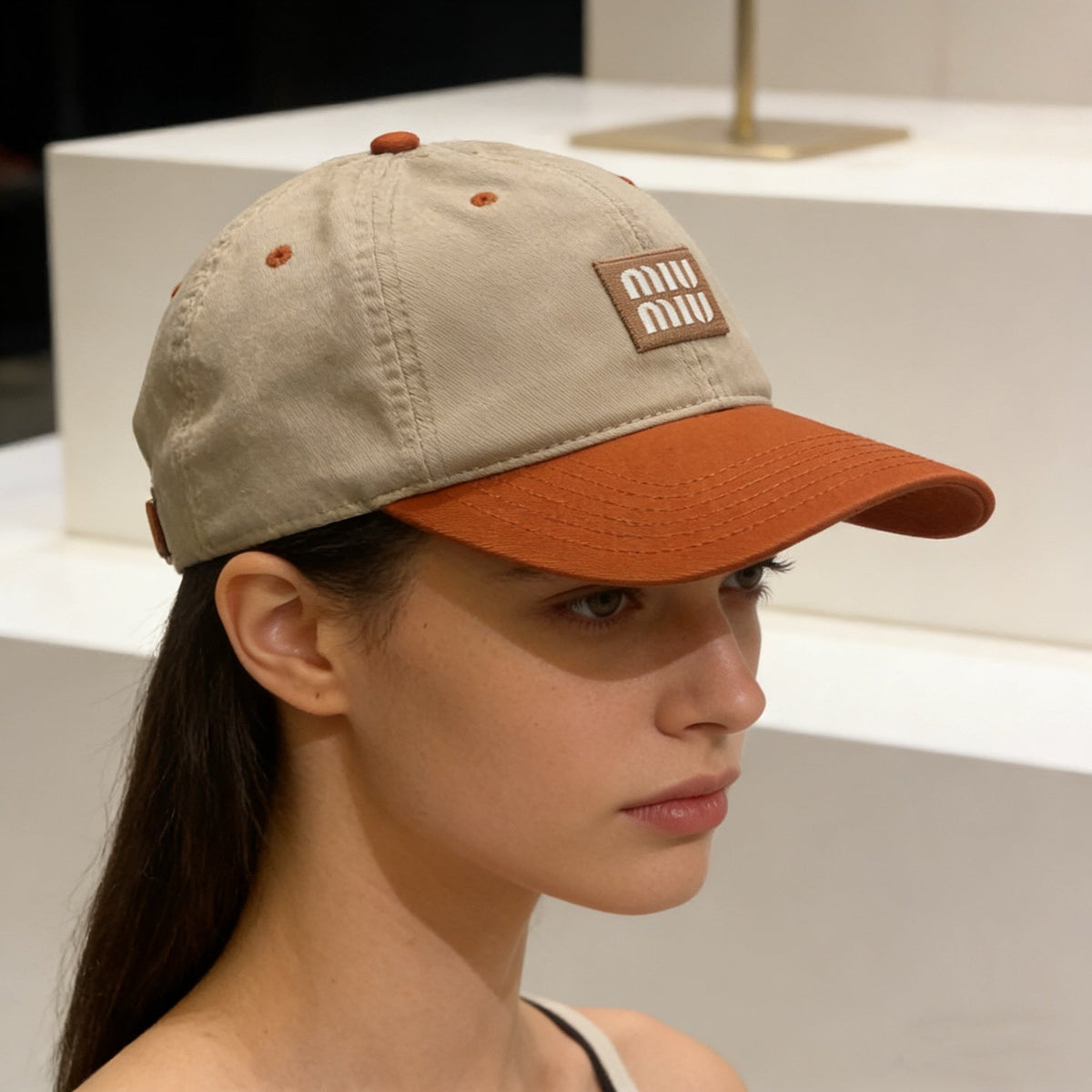 Miu Miu Color-Block Logo Baseball Cap
