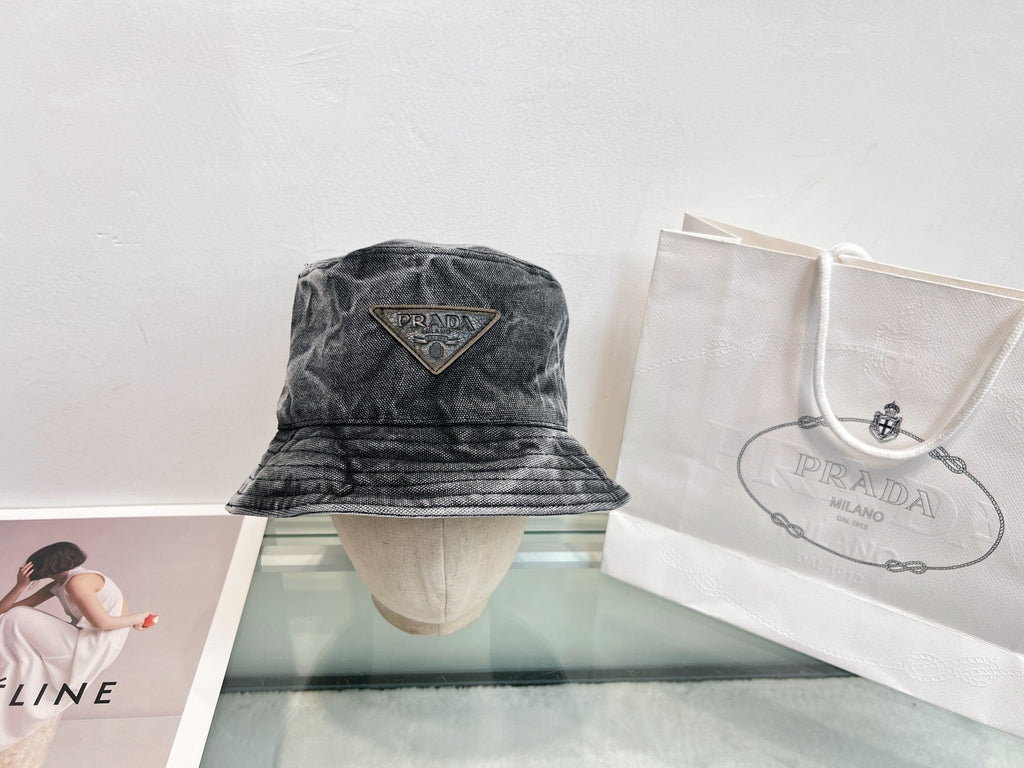 Prada Bucket Hat - Gray / Pink