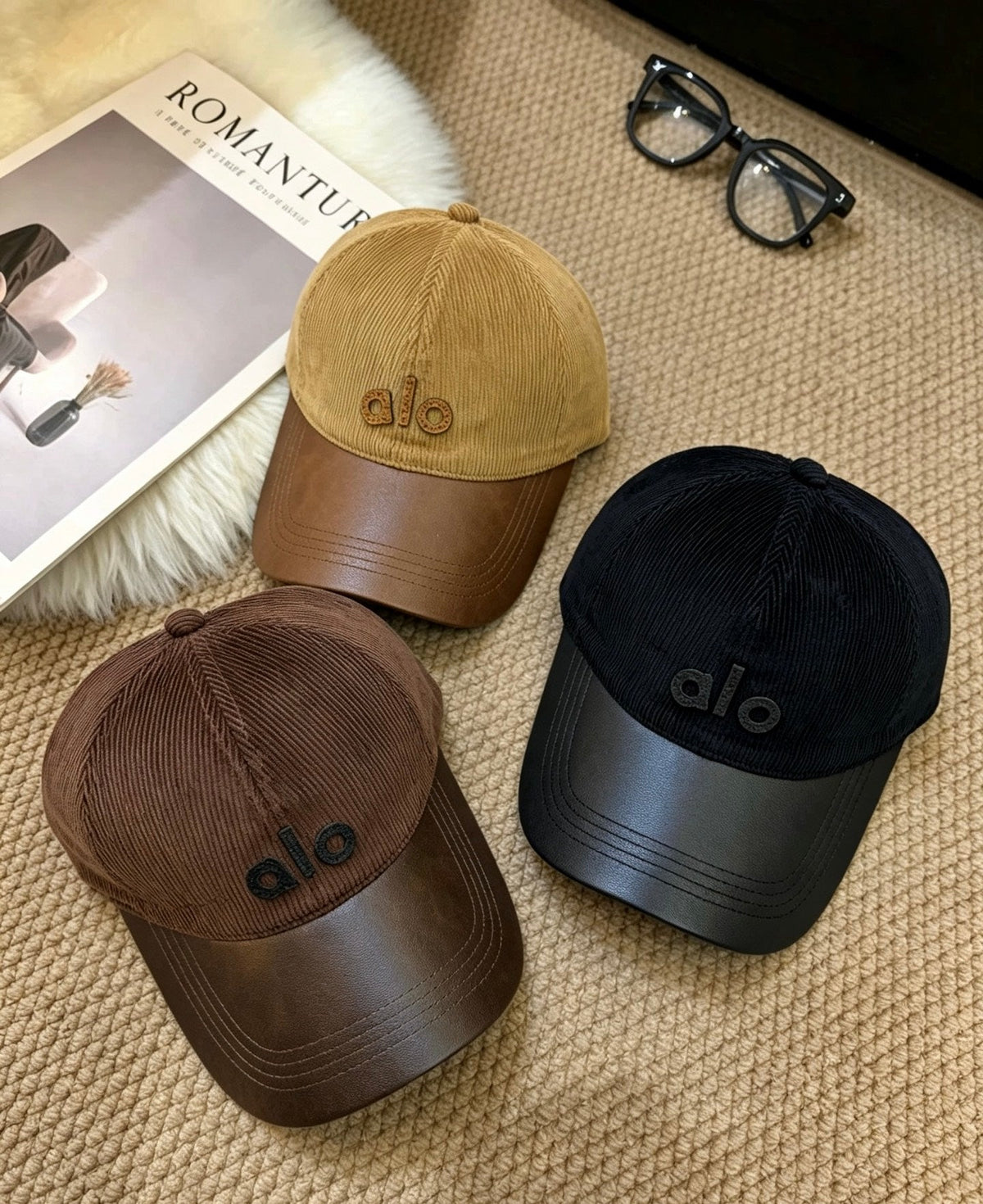 ALO Vintage Corduroy Baseball Cap with Leather-Style Panels